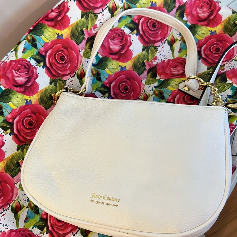 NWT JUICY COUTURE WHITE MULTI ROSE DAY TO DATE TOTE with 2 in 1 pull out pouch - Picture 3 of 4